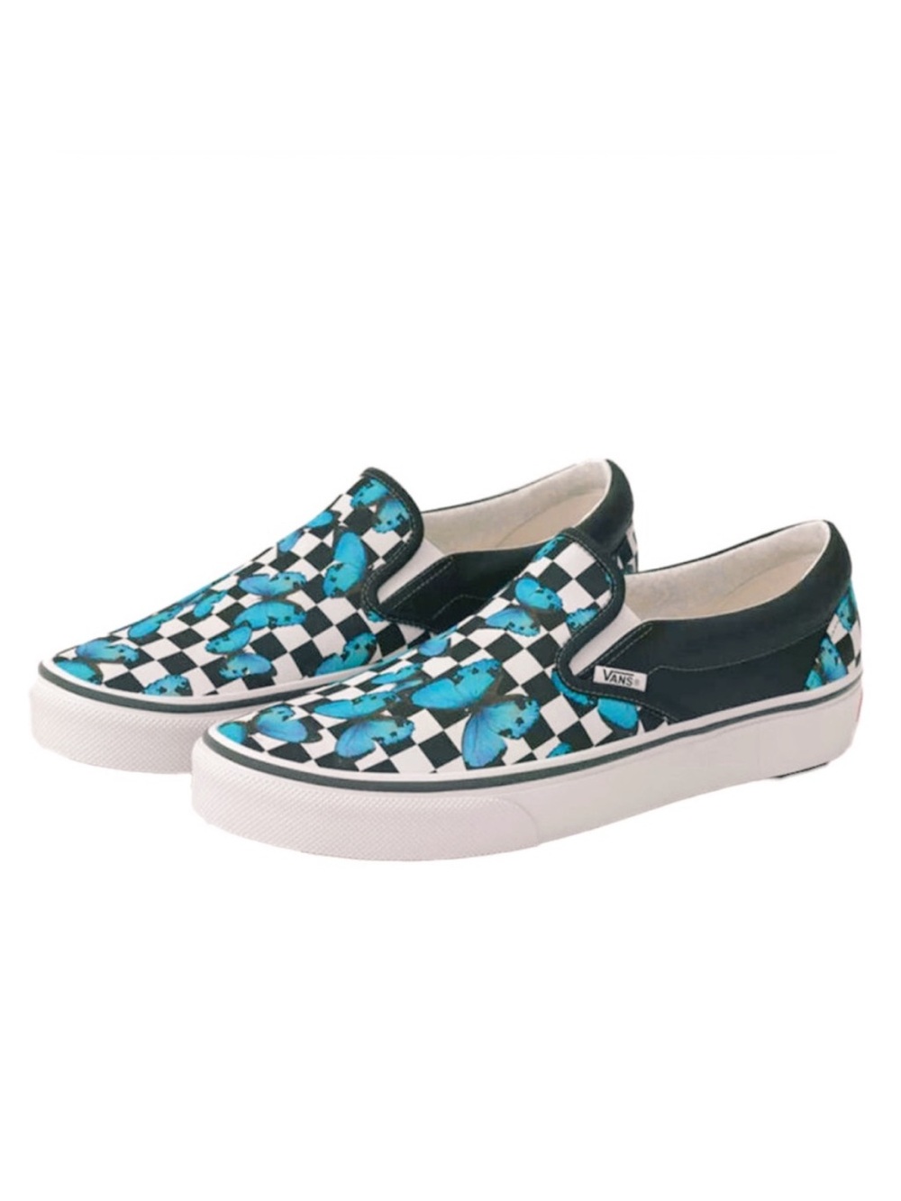 VANS Classic Slip-On 'Butterfly Checkerboard' Black and Blue Slip-Ons Size 6.5